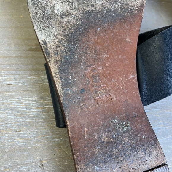 Tory Burch Lowell Black Leather Toe Ring Sandals 7.5M Logo Strap Flat Slide Shoe - Picture 9 of 12